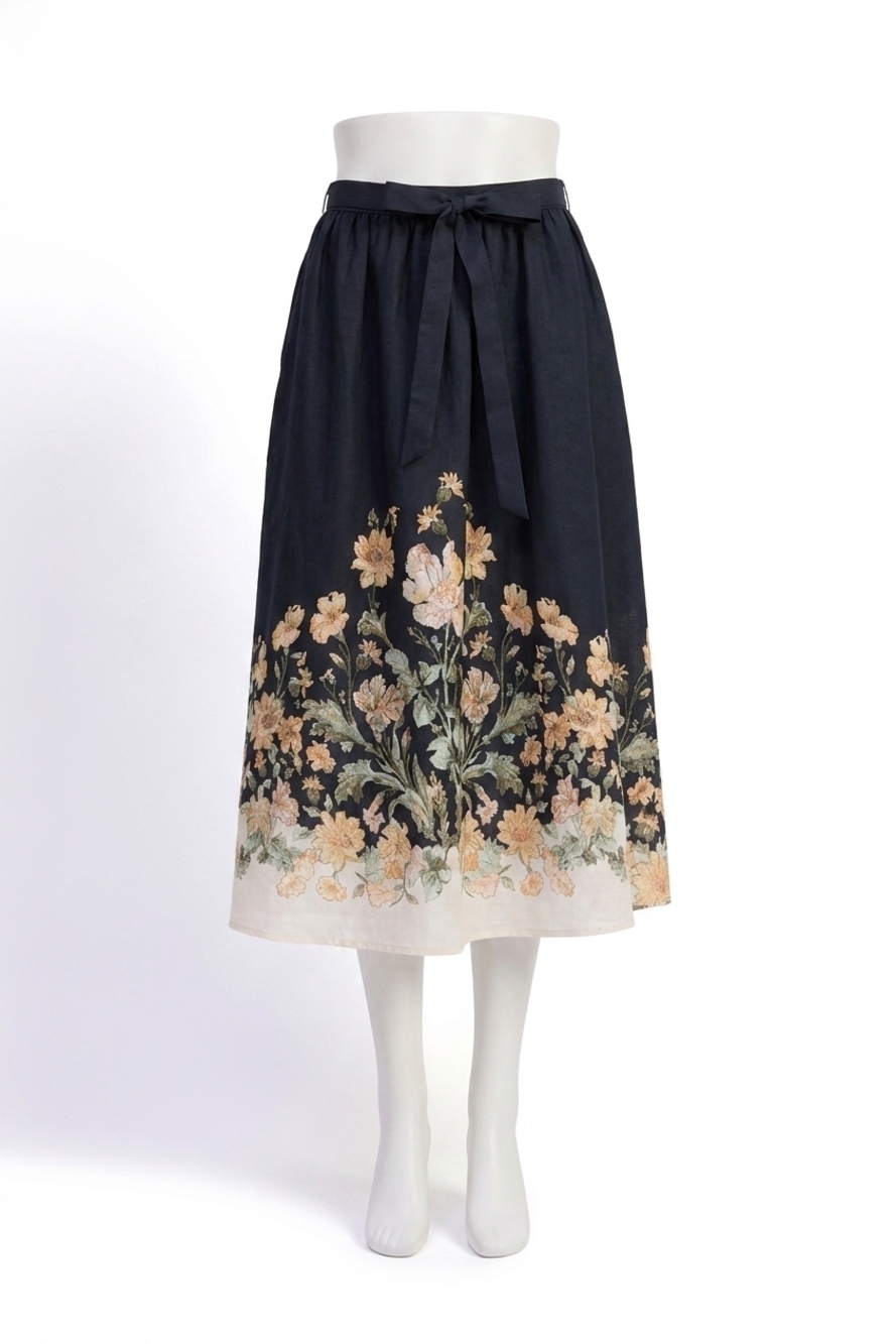 NEW EN SAISON iris midi skirt in black